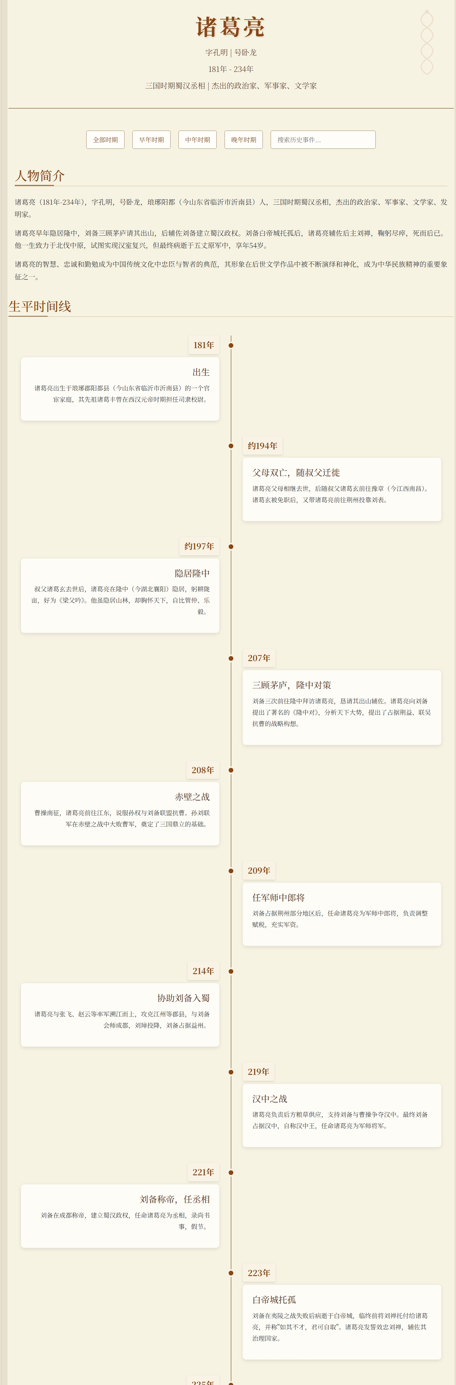 诸葛亮的一生网页模板